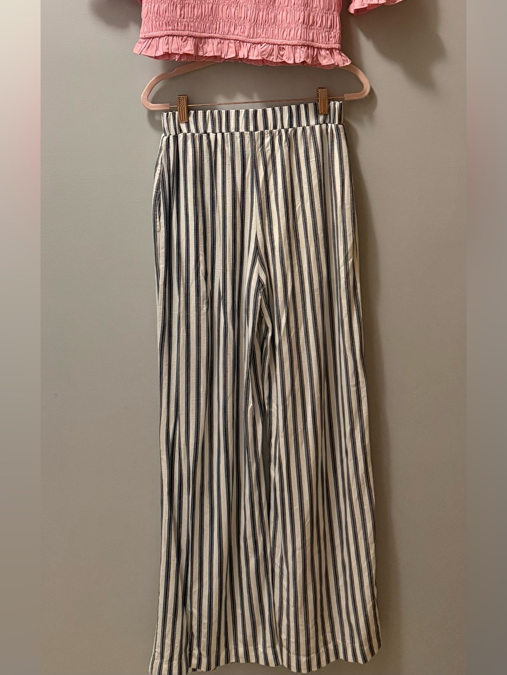 Wide Leg Navy Striped Linen blend Palazzo Pants S - 4th of July Wear